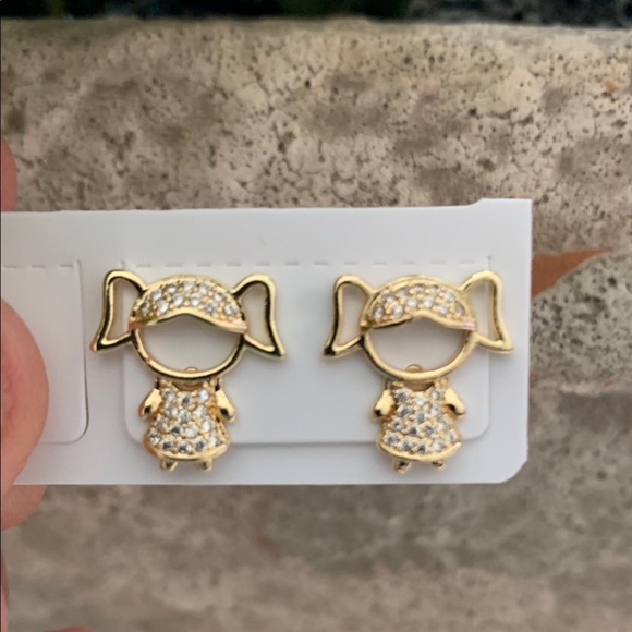 14k Gold Plated Kids Earrings - Picture 1 of 4